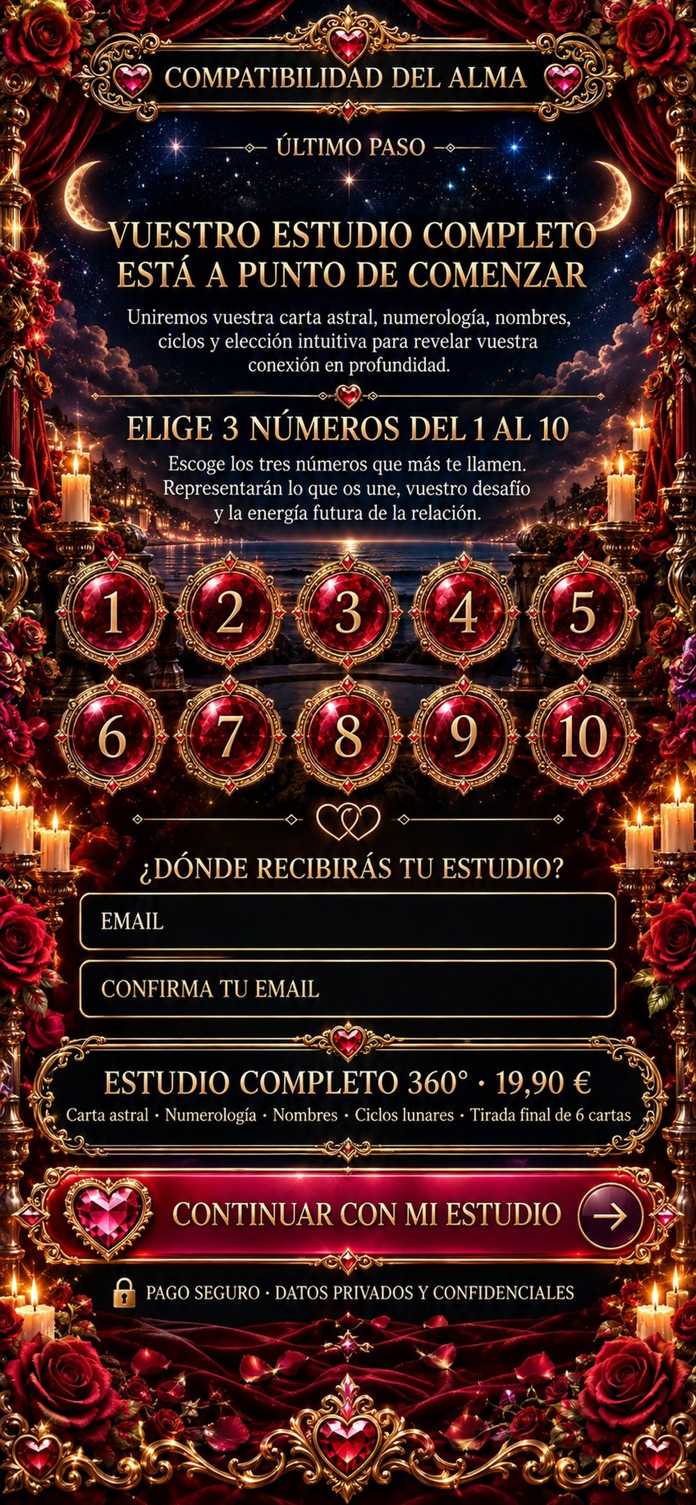 Último paso — elige 3 números y tu email